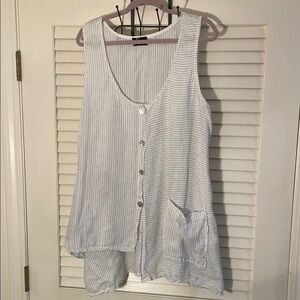 Fenini Black and White Linen Swing Asymmetrical Sleeveless Tank Top Tunic